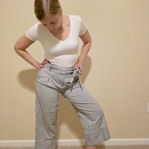 Banana Republic Black and White Striped Wide-Leg Pants